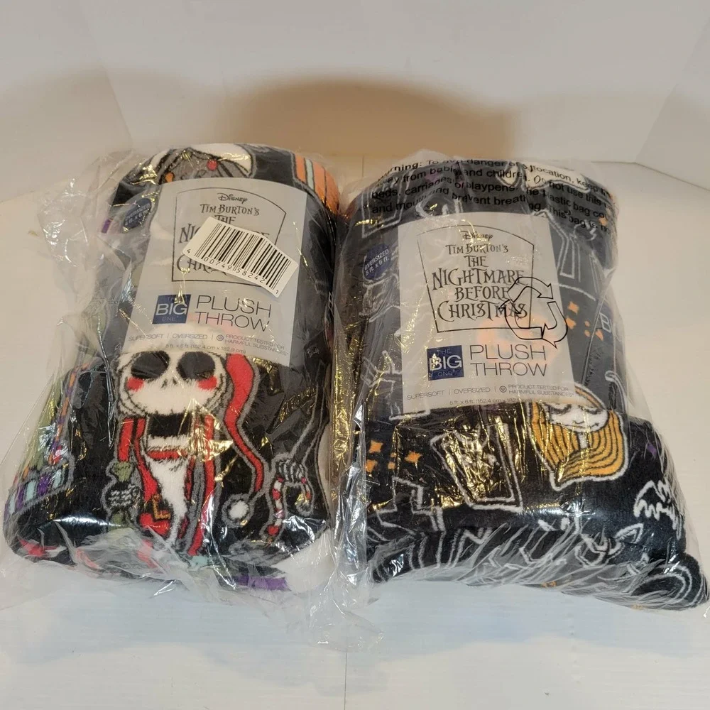 Lot of 2 The Big One Nightmare Before‎ Christmas Plush Throw Blankets Jack Sally